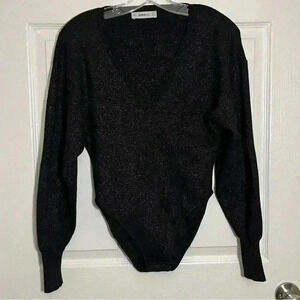 ZARA KNIT Black Gold Glitter V-neck Long sleeve Body Suite | size small